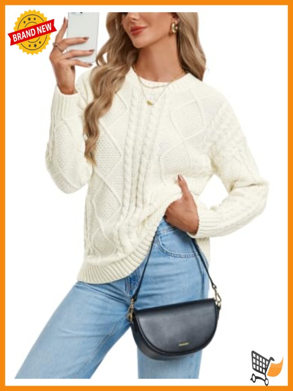 Oversized Cable Knit Sweater Women's Chunky Pullover Crewneck Fall Top